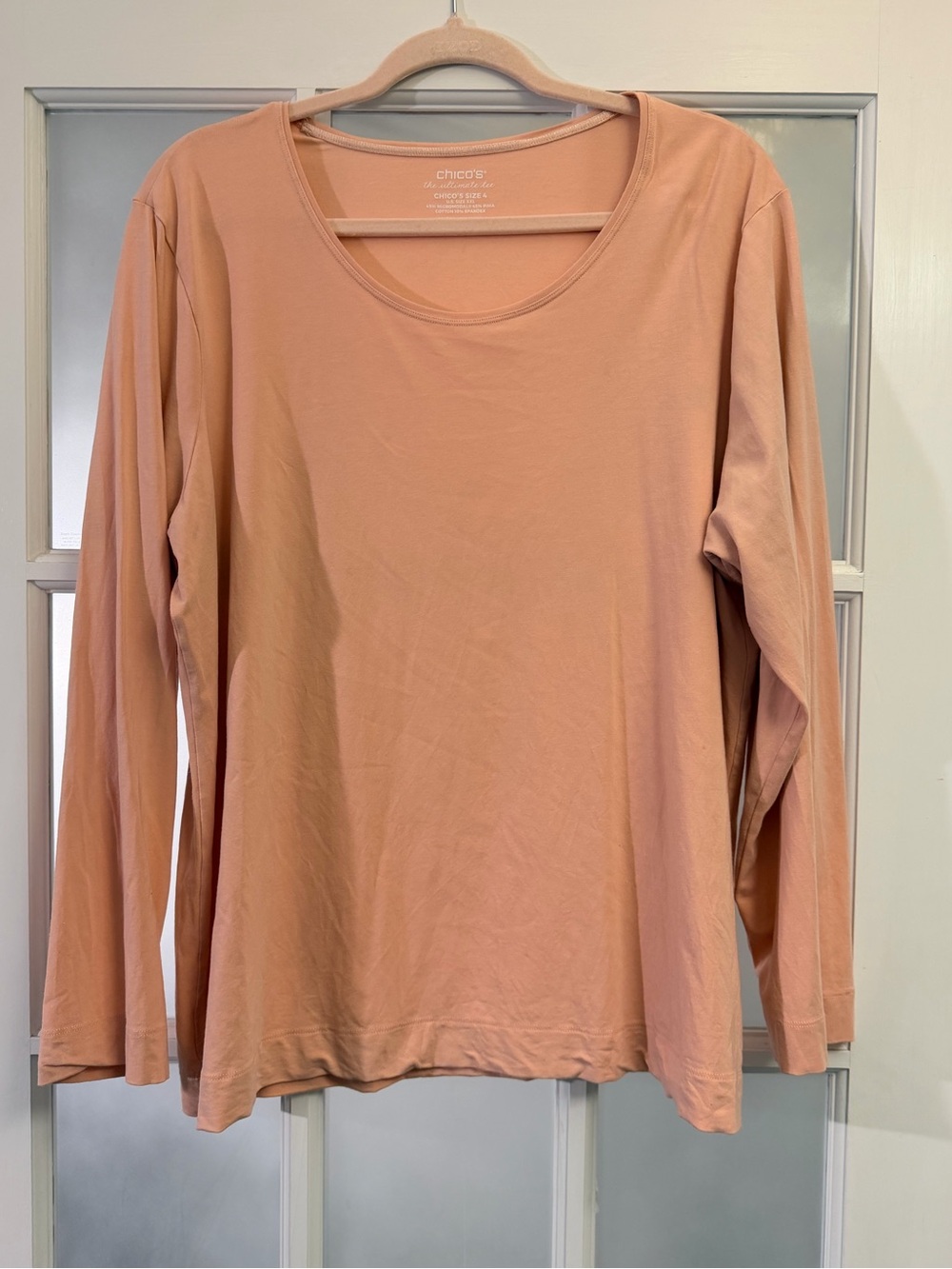 Chico's Long Sleeve Scoop Neck Top in Dusty Peach